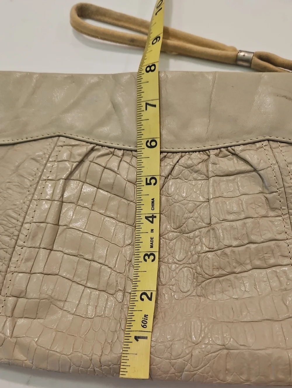 Vintage Clutch Purse Bag Taupe Faux Croc Embossed Leather Like Exterior